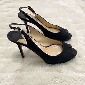 Jimmy Choo Black Open Toe Slingback Platform  High Heels Size 7 7.5
